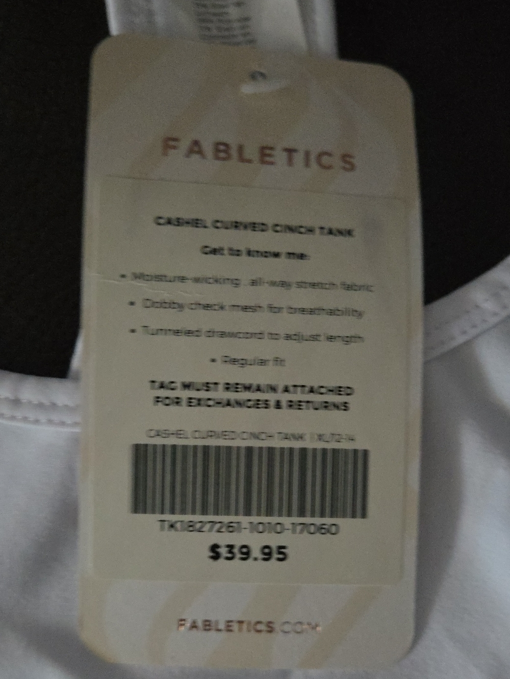 Fabletics White Racerback Workout Tank with Side Drawstring - Picture 6 of 6